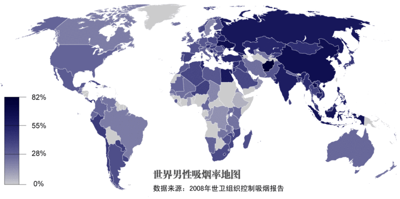 世界男性吸烟率地图